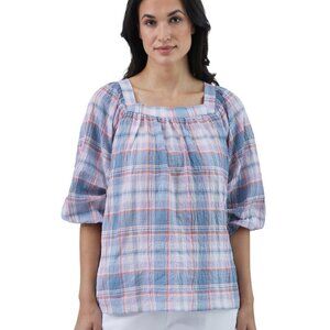 Chaps Women's Crinkle Square Neck Cotton Top Size Medium
